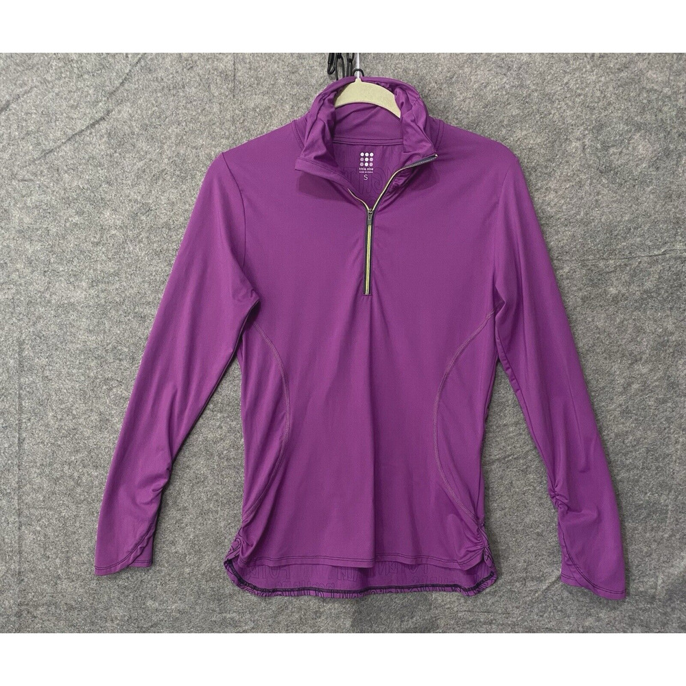 Title Nine Paradigm 1/4 Zip Womens Sz S Purple Graphic Pullover Ruching Stretch